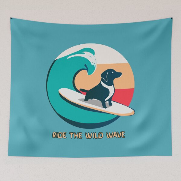 Item preview, logo (Surfing Dog 4) (RIDE THE WILD WAVE) designed and sold by atzek.