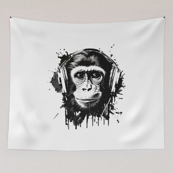 Item preview, monkey wearing headphones  designed and sold by DeluxBee.