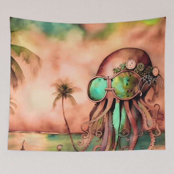 Item preview, Steampunk Inspired Cute Octopus Dusty Pink Aesthetic Metallic Look - AI Art 1 of 8 designed and sold by Beachy.