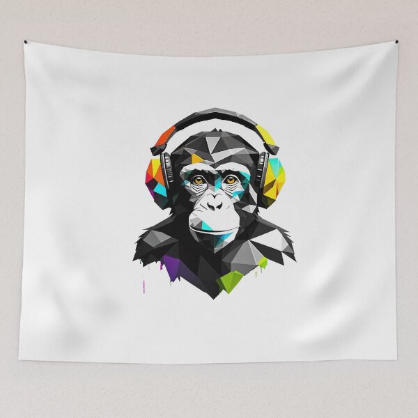Item preview, monkey wearing headphones  designed and sold by DeluxBee.