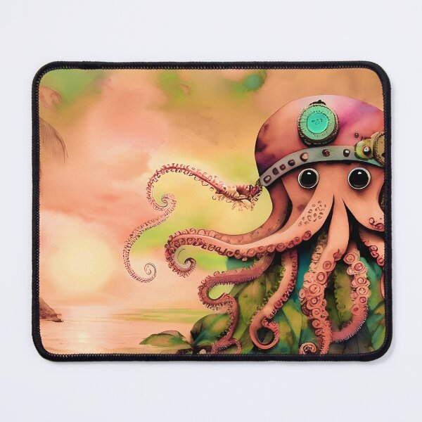 Item preview, Steampunk Inspired Cute Octopus Dusty Pink Aesthetic Metallic Look - AI Art 2 of 8 designed and sold by Beachy.