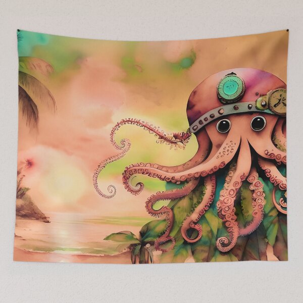 Item preview, Steampunk Inspired Cute Octopus Dusty Pink Aesthetic Metallic Look - AI Art 2 of 8 designed and sold by Beachy.