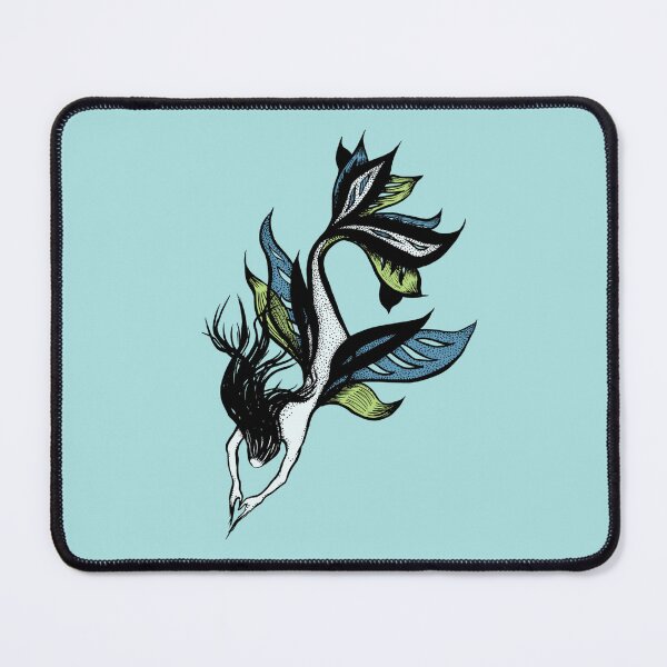 Item preview, Beautiful mermaid ink drawing in blue and green designed and sold by Boriana Giormova.
