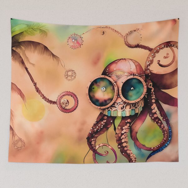 Item preview, Steampunk Inspired Cute Octopus Dusty Pink Aesthetic Metallic Look - AI Art 3 of 8 designed and sold by Beachy.
