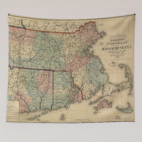 Item preview, Vintage Massachusetts Railroad Map (1879) designed and sold by BravuraMedia.