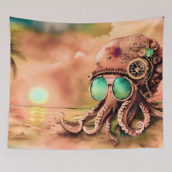 Item preview, Steampunk Inspired Cute Octopus Dusty Pink Aesthetic Metallic Look - AI Art 4 of 8 designed and sold by Beachy.