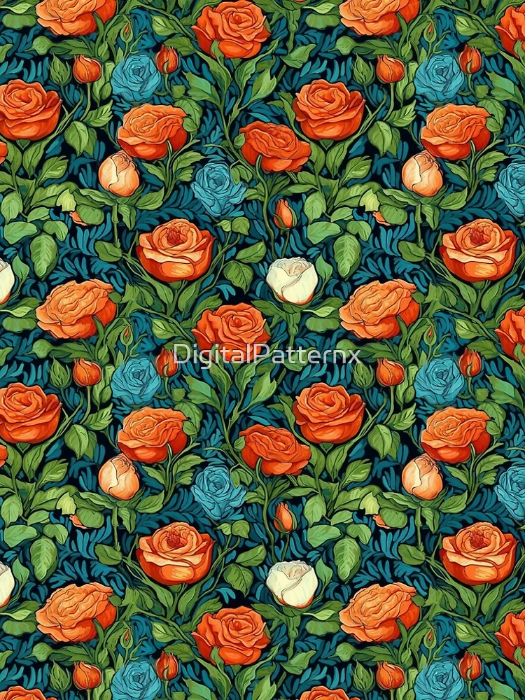 Thumbnail 5 of 5, A-Line Dress, Van Gogh Roses Pattern 2 designed and sold by DigitalPatternx.
