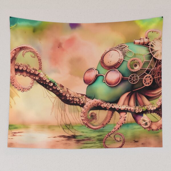 Item preview, Steampunk Inspired Cute Octopus Dusty Pink Aesthetic Metallic Look - AI Art 5 of 8 designed and sold by Beachy.
