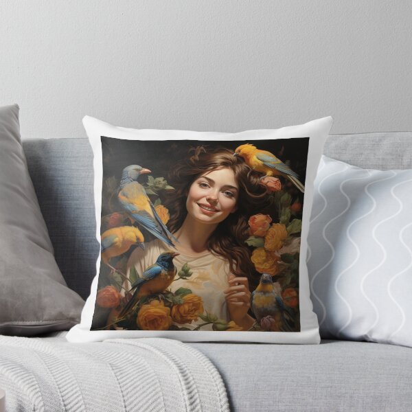 Item preview, Happy smiling beauty woman with birds  designed and sold by SmileshareShop.