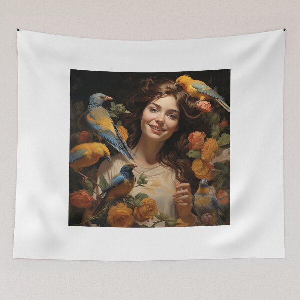 Item preview, Happy smiling beauty woman with birds  designed and sold by SmileshareShop.