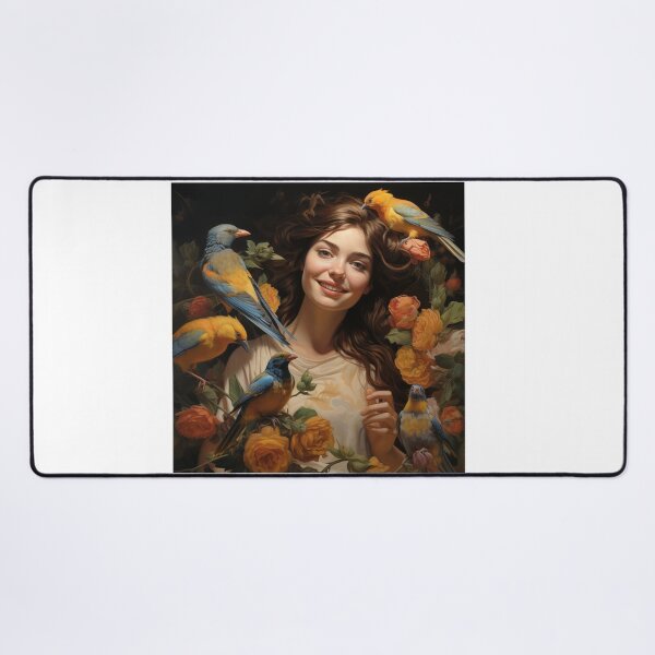 Item preview, Happy smiling beauty woman with birds  designed and sold by SmileshareShop.