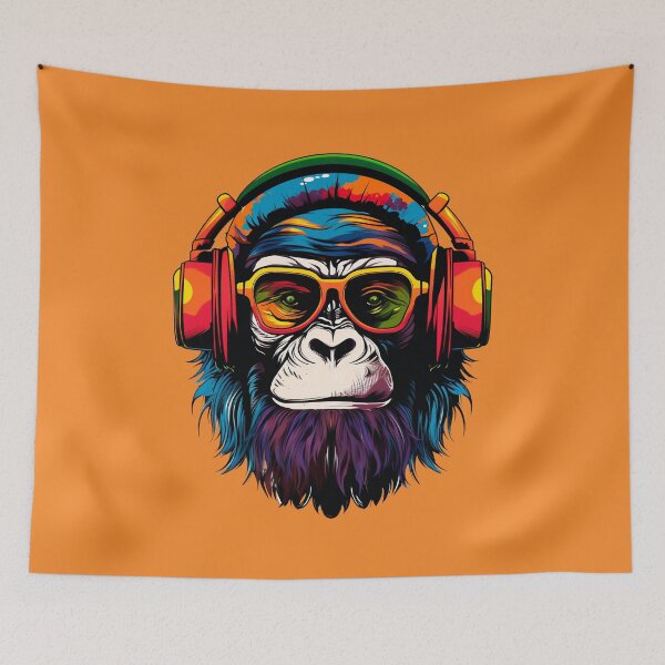 Item preview, Colorful monkey head with headphones designed and sold by titur.