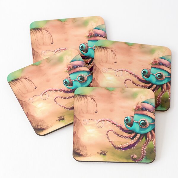 Item preview, Steampunk Inspired Cute Octopus Dusty Pink Aesthetic Metallic Look - AI Art 6 of 8 designed and sold by Beachy.