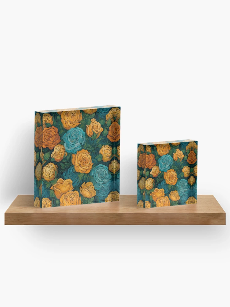Thumbnail 3 of 5, Acrylic Block, Van Gogh Roses Pattern 7 designed and sold by DigitalPatternx.