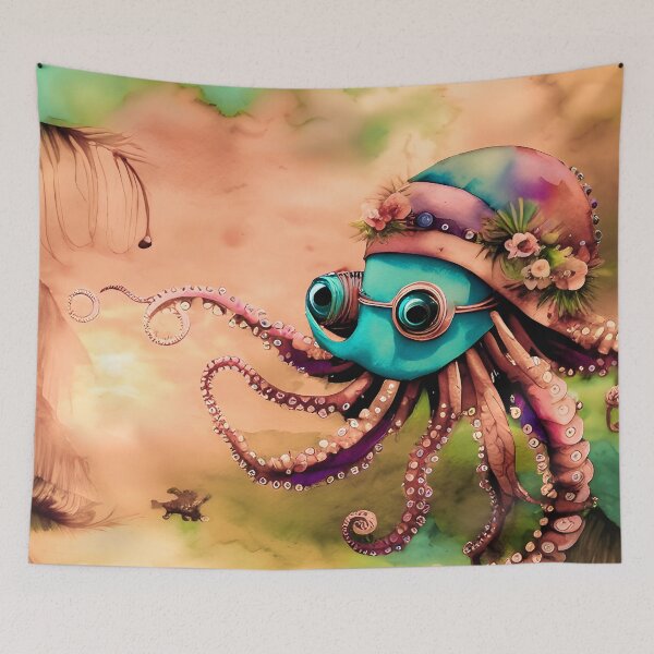 Item preview, Steampunk Inspired Cute Octopus Dusty Pink Aesthetic Metallic Look - AI Art 6 of 8 designed and sold by Beachy.