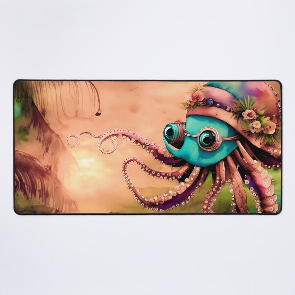 Item preview, Steampunk Inspired Cute Octopus Dusty Pink Aesthetic Metallic Look - AI Art 6 of 8 designed and sold by Beachy.