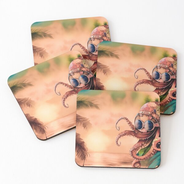 Item preview, Steampunk Inspired Cute Octopus Dusty Pink Aesthetic Metallic Look - AI Art 7 of 8 designed and sold by Beachy.