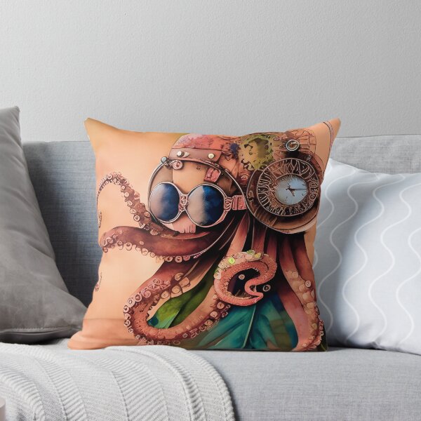 Item preview, Steampunk Inspired Cute Octopus Dusty Pink Aesthetic Metallic Look - AI Art 7 of 8 designed and sold by Beachy.