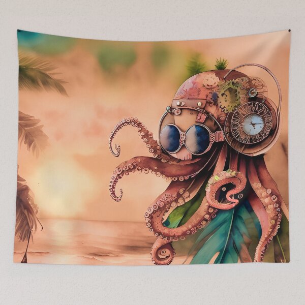 Item preview, Steampunk Inspired Cute Octopus Dusty Pink Aesthetic Metallic Look - AI Art 7 of 8 designed and sold by Beachy.