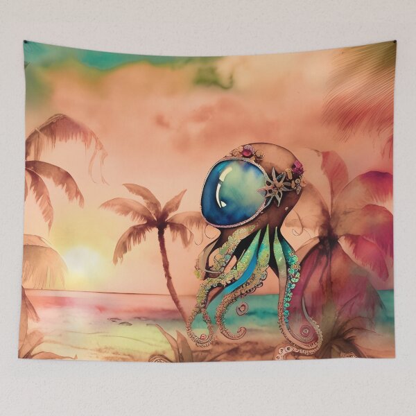 Item preview, Steampunk Inspired Cute Octopus Dusty Pink Aesthetic Metallic Look - AI Art 8 of 8 designed and sold by Beachy.
