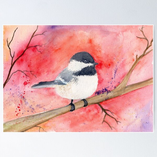 Item preview, Chickadee On Red designed and sold by MarenPaintsJoy.