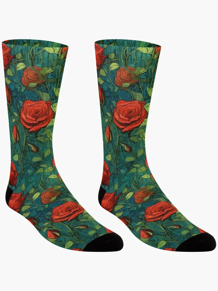 Thumbnail 3 of 5, Socks, Van Gogh Roses Pattern 11 designed and sold by DigitalPatternx.