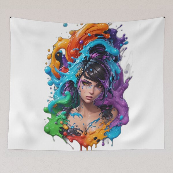 Item preview, Splash Rainbow Portrait - Young Woman in Anime Style designed and sold by DeevaValli.