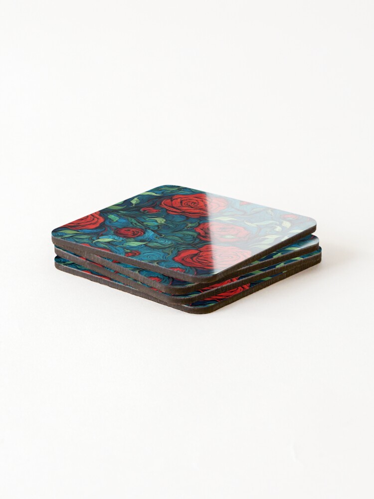 Thumbnail 4 of 5, Coasters (Set of 4), Van Gogh Roses Pattern 12 designed and sold by DigitalPatternx.