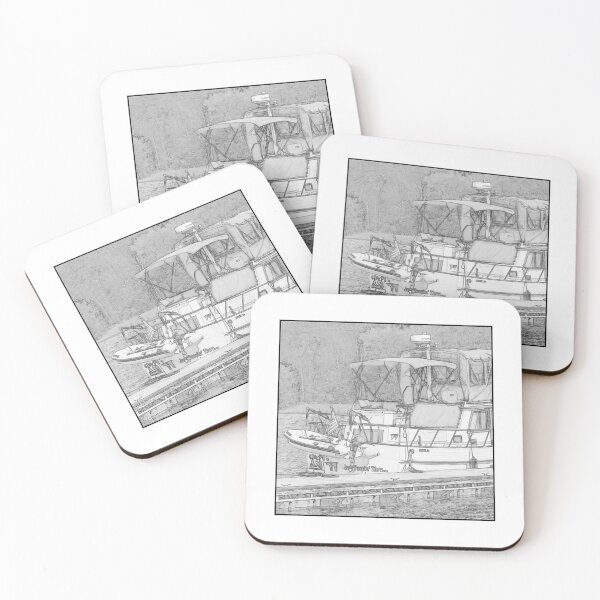 Item preview, Yacht moored to a safe wall - grayscale print designed and sold by Littleviews.