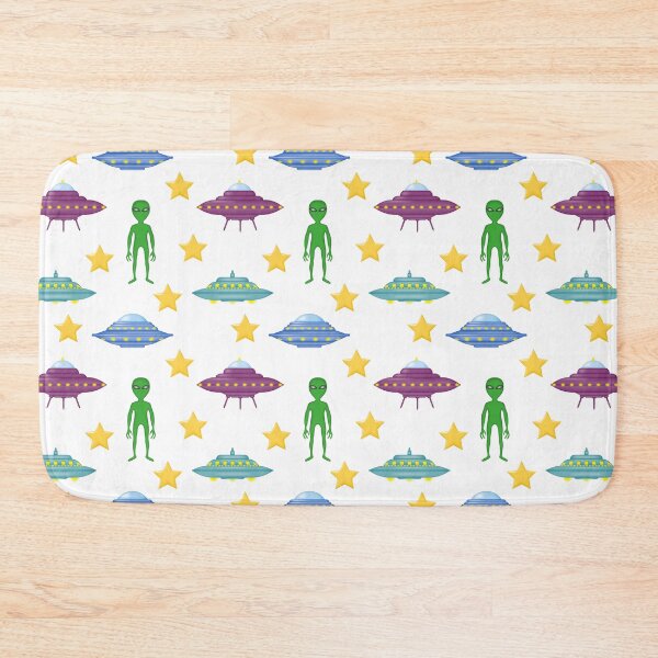 Item preview, Cute background with cartoon UFOs, green alien, stars. designed and sold by Mallva.