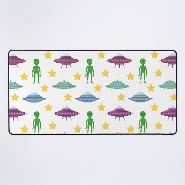 Item preview, Cute background with cartoon UFOs, green alien, stars. designed and sold by Mallva.