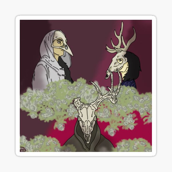 Aperçu de l'œuvre Trois personnes avec des masques de crâne avec des roses blanches séchées créée et vendue par KnownNowhere.
