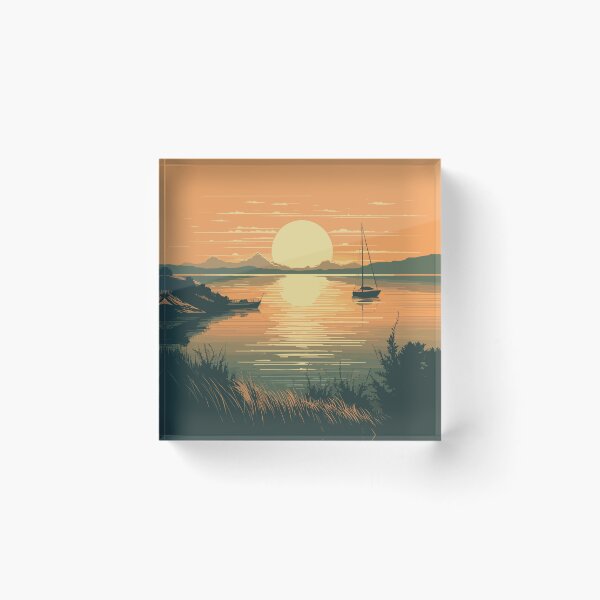 Item preview, Lake Balaton retro painting designed and sold by EmeraldeaArt.