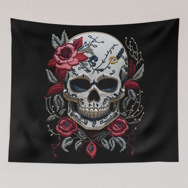 Item preview, Gothic Flower skull head embroidery designed and sold by ElLocoMus.