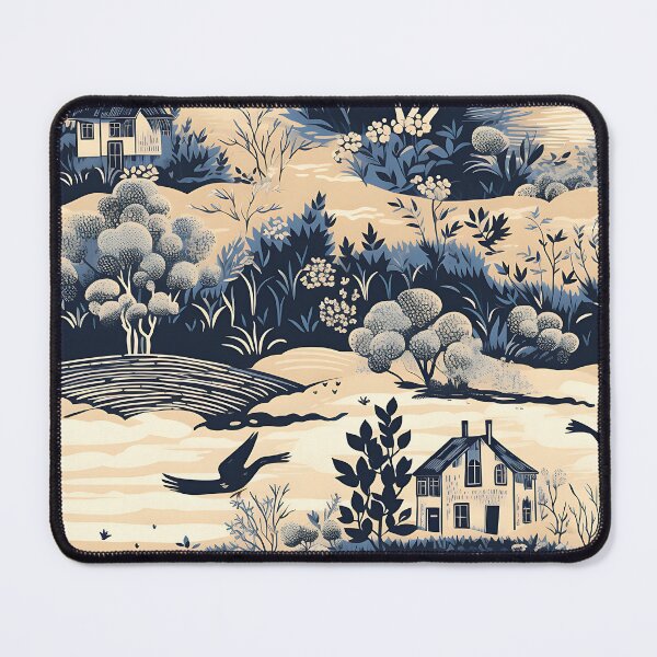 Item preview, Serenity Retreat - Blue and White Pattern with Cottages and Birds designed and sold by vadimcarazan.