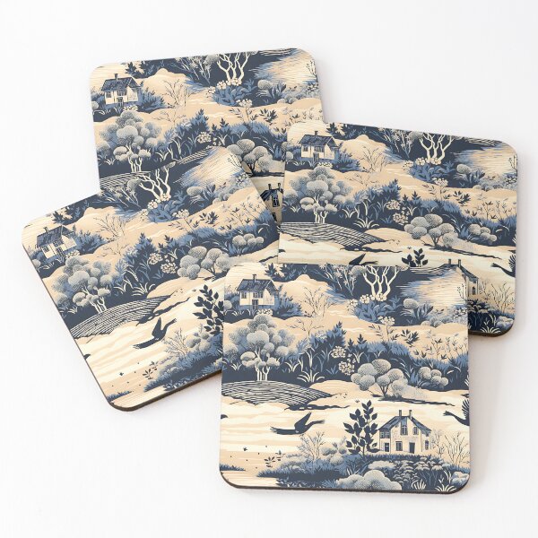 Item preview, Serenity Retreat - Blue and White Pattern with Cottages and Birds designed and sold by vadimcarazan.