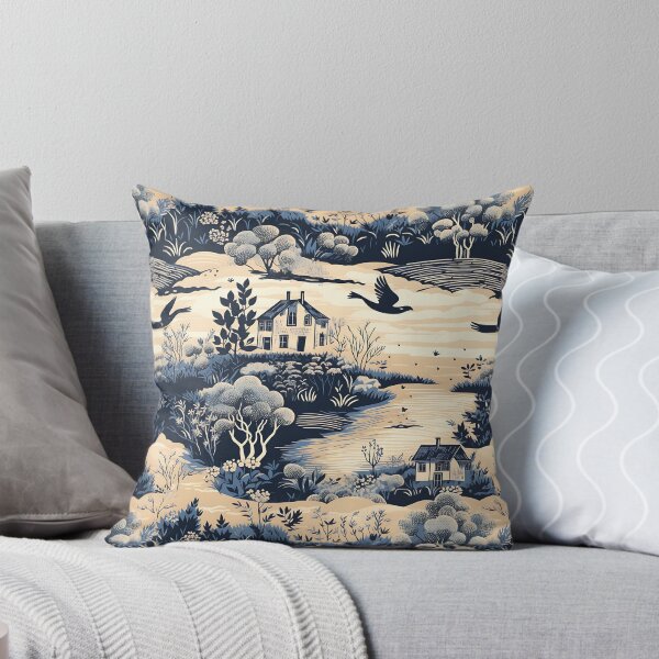 Item preview, Serenity Retreat - Blue and White Pattern with Cottages and Birds designed and sold by vadimcarazan.