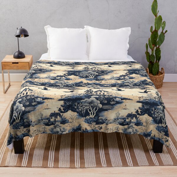 Item preview, Serenity Retreat - Blue and White Pattern with Cottages and Birds designed and sold by vadimcarazan.