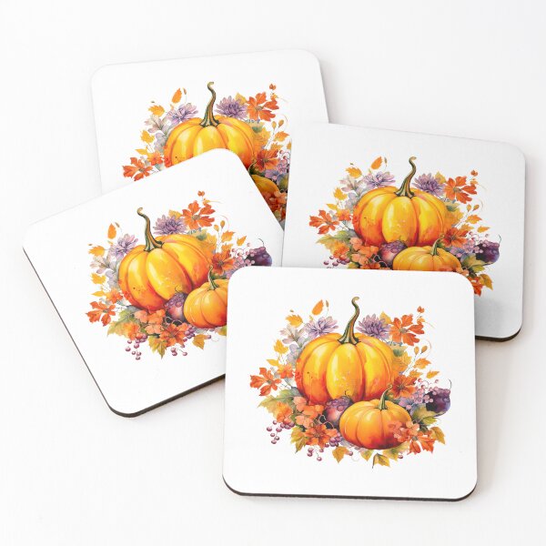 Item preview, Autumn fall pumpkin and flowers with fall leaves designed and sold by Inktown.