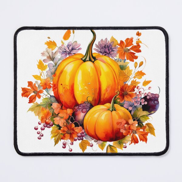 Item preview, Autumn fall pumpkin and flowers with fall leaves designed and sold by Inktown.