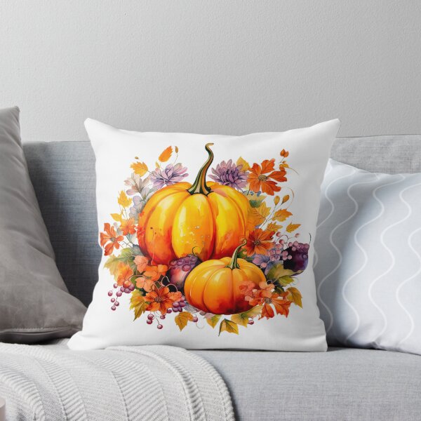 Item preview, Autumn fall pumpkin and flowers with fall leaves designed and sold by Inktown.