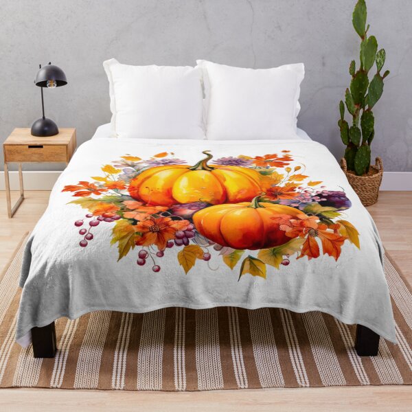 Item preview, Autumn fall pumpkin and flowers with fall leaves designed and sold by Inktown.
