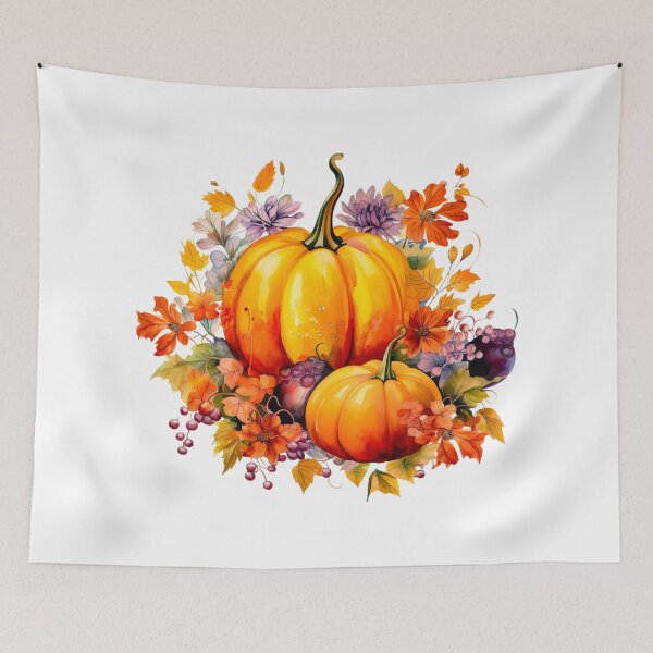 Item preview, Autumn fall pumpkin and flowers with fall leaves designed and sold by Inktown.