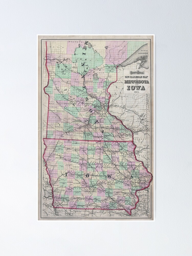 Map Of Iowa And Minnesota Vintage Minnesota & Iowa Railroad Map (1873)" Poster For Sale By  Bravuramedia | Redbubble