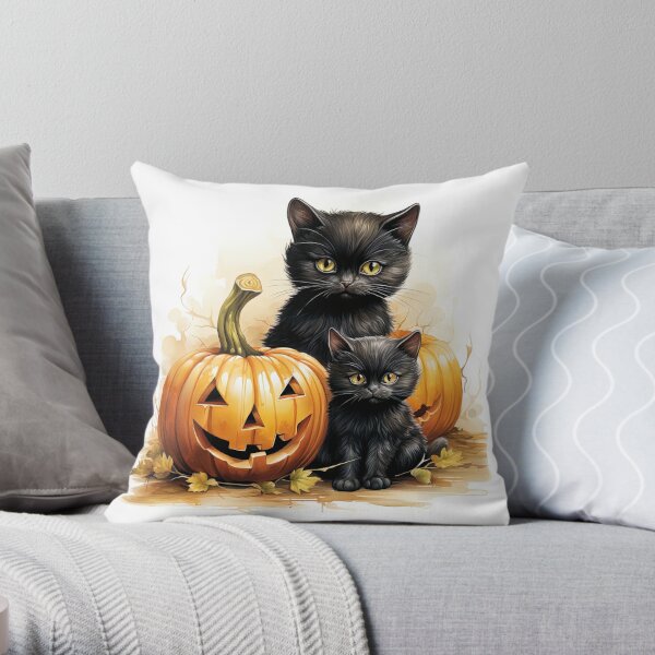 Halloween Cat and Pumpkin Hand-painted Pillow Cover 