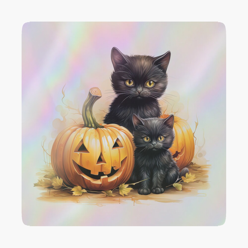 Carte D'Halloween Avec Chat Noir, Chapeau De Sorcière Et