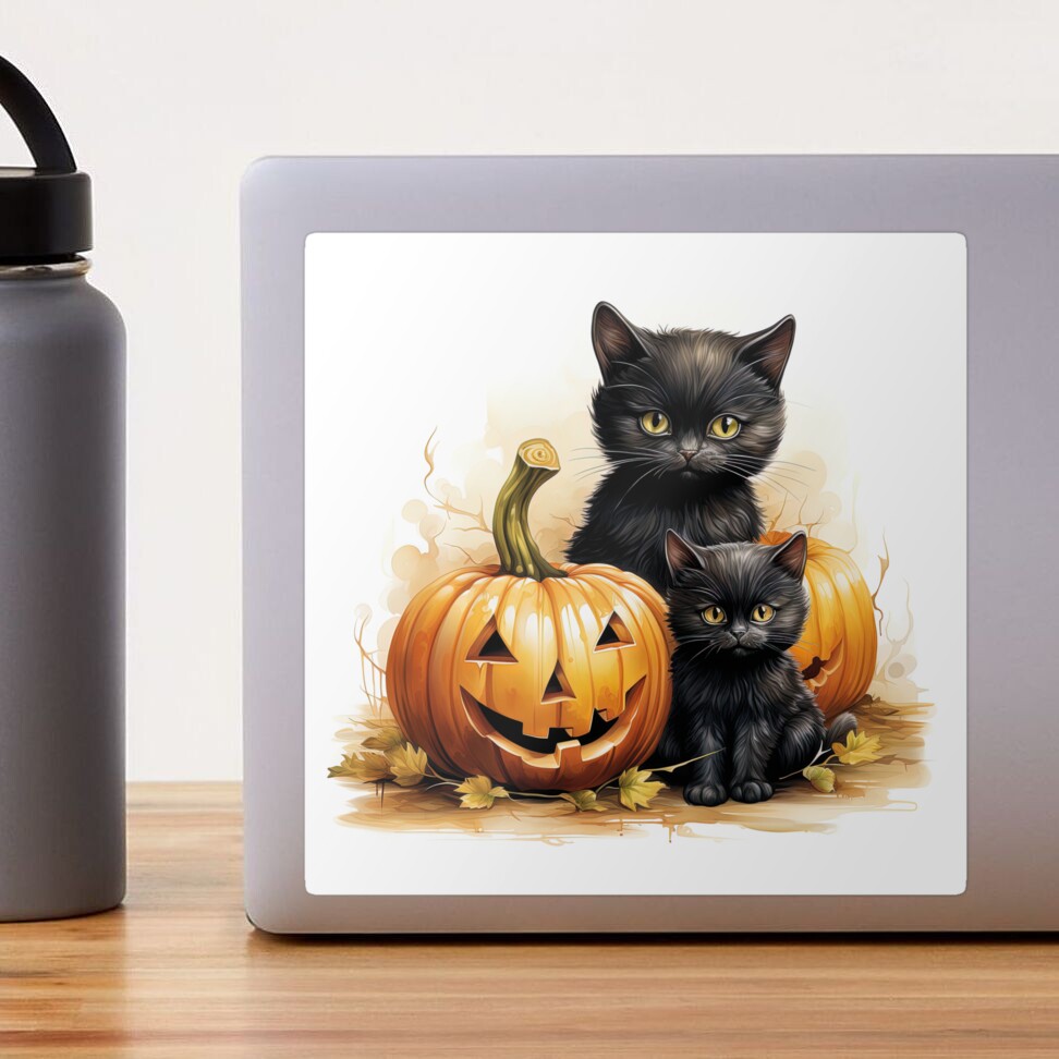 Halloween schwarze Katzen und Kürbis | Sticker