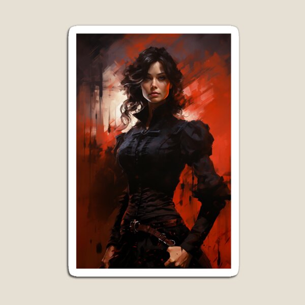 Aperçu de l'œuvre Crimson Vengeance: Dynamic Gunslinger en rouge et noir créée et vendue par PinUpPavilion.