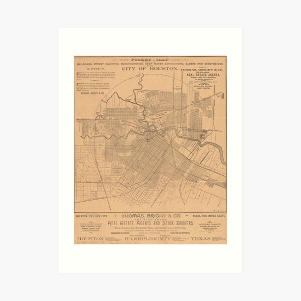 Vintage Houston Texas Railroad Map 1890 Art Print For Sale By Bravuramedia Redbubble 1217