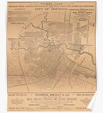 Vintage Houston Texas Railroad Map (1890) Poster